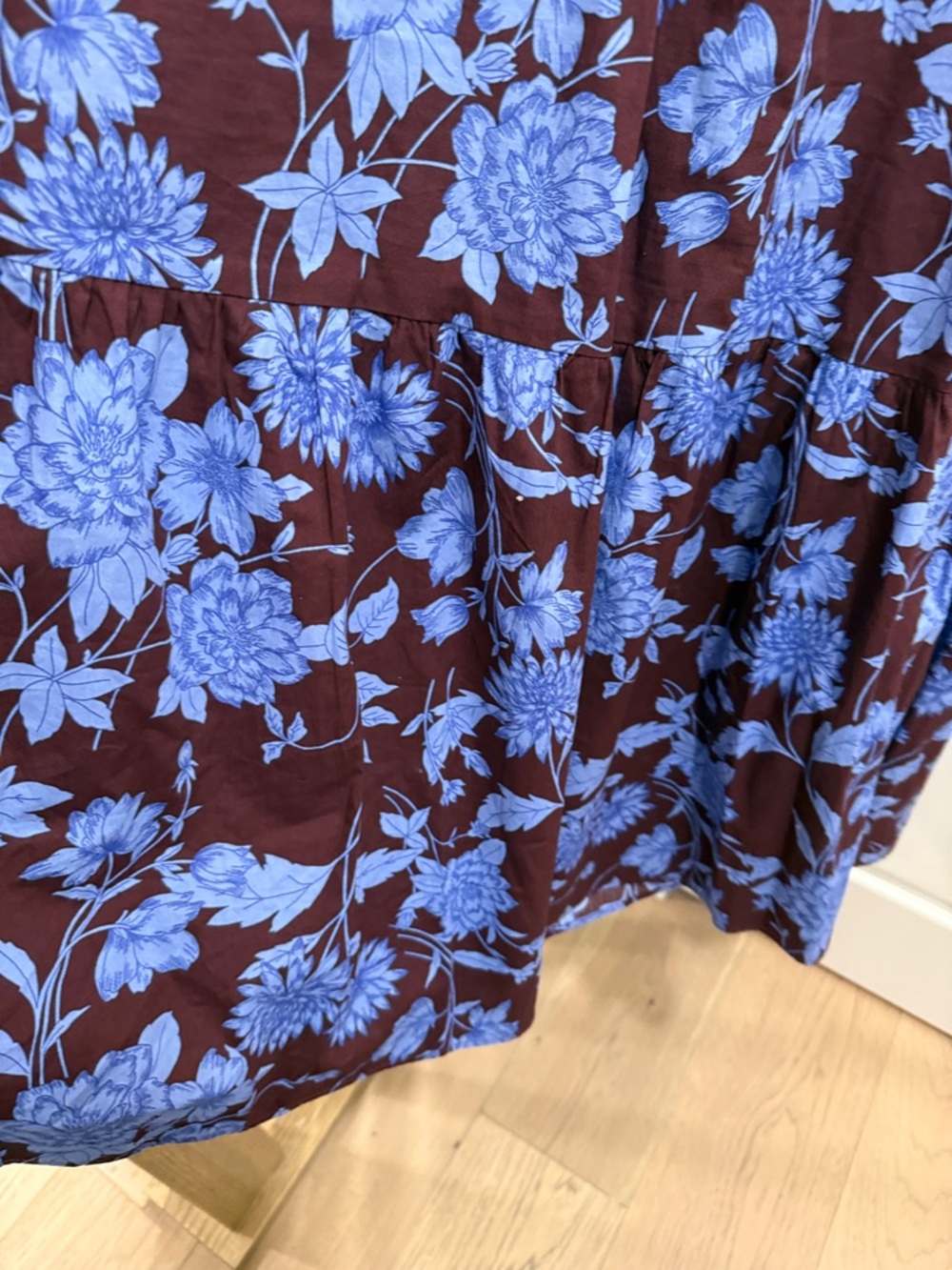 Floral Print Tiered Midi Dress in Blue on Brown - Picture 7 of 7